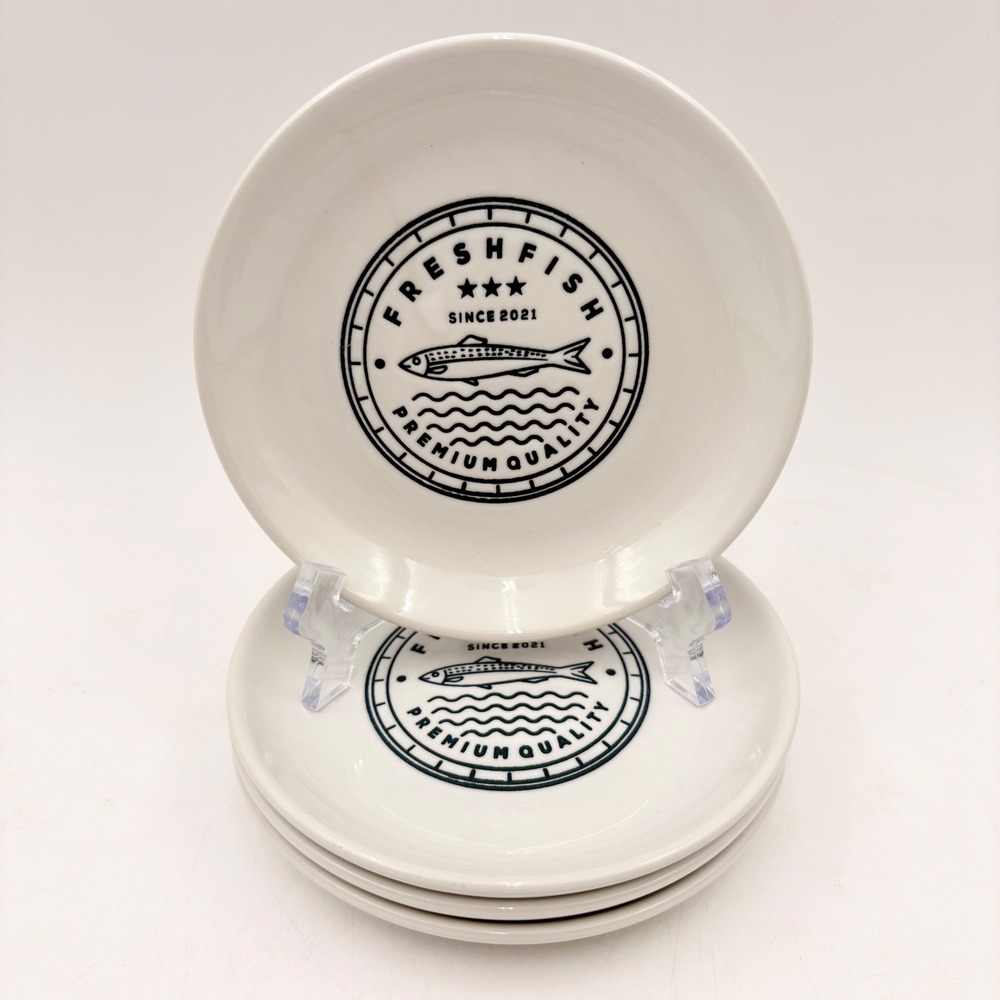 Signature Housewares Fresh Fish Stoneware Appetizer Plates White Black Set of 4